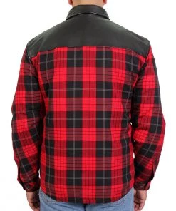 Hot Leathers JKM3201 Men's Red And Black Kevlar Reinforced Leather And Plaid Flannel Shirt