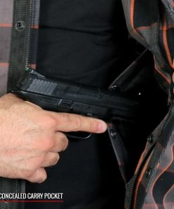 Motorcycle Jackets Hot Leathers JKM3202 Men's Grey Black And Orange Kevlar Reinforced Leather And Plaid Flannel Shirt