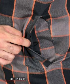 Motorcycle Jackets Hot Leathers JKM3202 Men's Grey Black And Orange Kevlar Reinforced Leather And Plaid Flannel Shirt