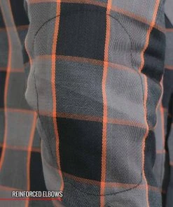 Motorcycle Jackets Hot Leathers JKM3202 Men's Grey Black And Orange Kevlar Reinforced Leather And Plaid Flannel Shirt