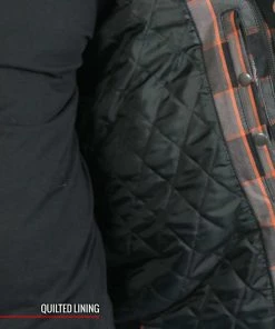 Motorcycle Jackets Hot Leathers JKM3202 Men's Grey Black And Orange Kevlar Reinforced Leather And Plaid Flannel Shirt