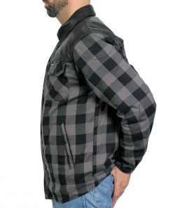 Hot Leathers JKM3203 Men's Grey And Black Kevlar Reinforced Leather And Plaid Flannel Shirt