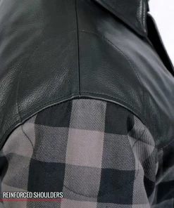 Hot Leathers JKM3203 Men's Grey And Black Kevlar Reinforced Leather And Plaid Flannel Shirt