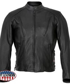 Hot Leathers JKM5002 Men's USA Made Vented Premium Leather Motorcycle Jacket With Side Lace Leather Motorcycle Jackets
