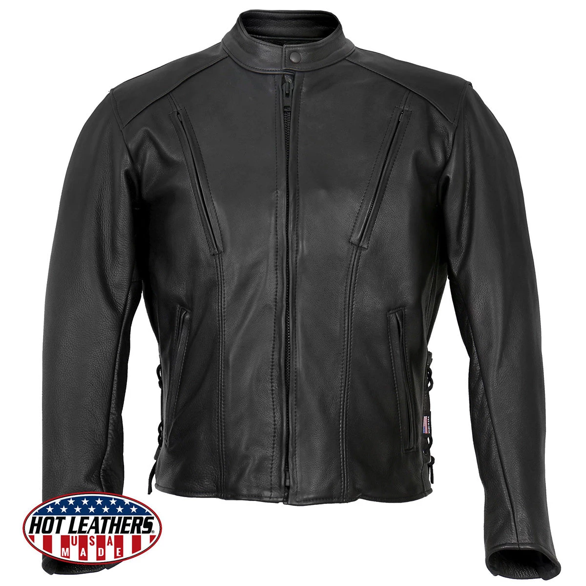 Hot Leathers JKM5002 Men's USA Made Vented Premium Leather Motorcycle Jacket With Side Lace Leather Motorcycle Jackets