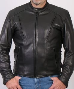 Hot Leathers JKM5002 Men's USA Made Vented Premium Leather Motorcycle Jacket With Side Lace Leather Motorcycle Jackets