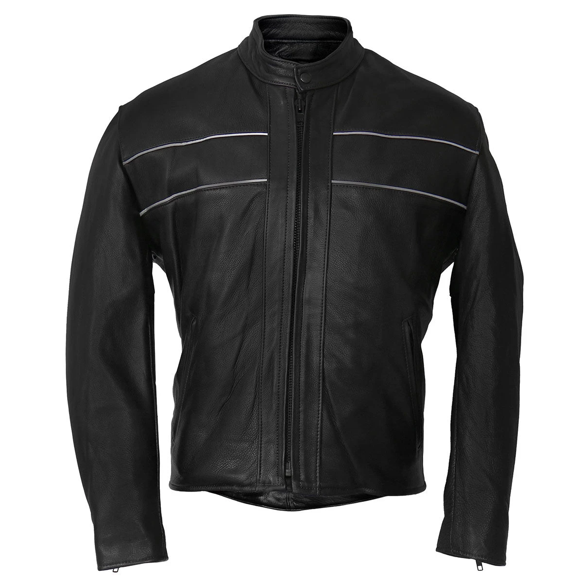 Hot Leathers JKM5003 Men’s USA Made Premium Black Leather Motorcycle Jacket With Reflective Piping