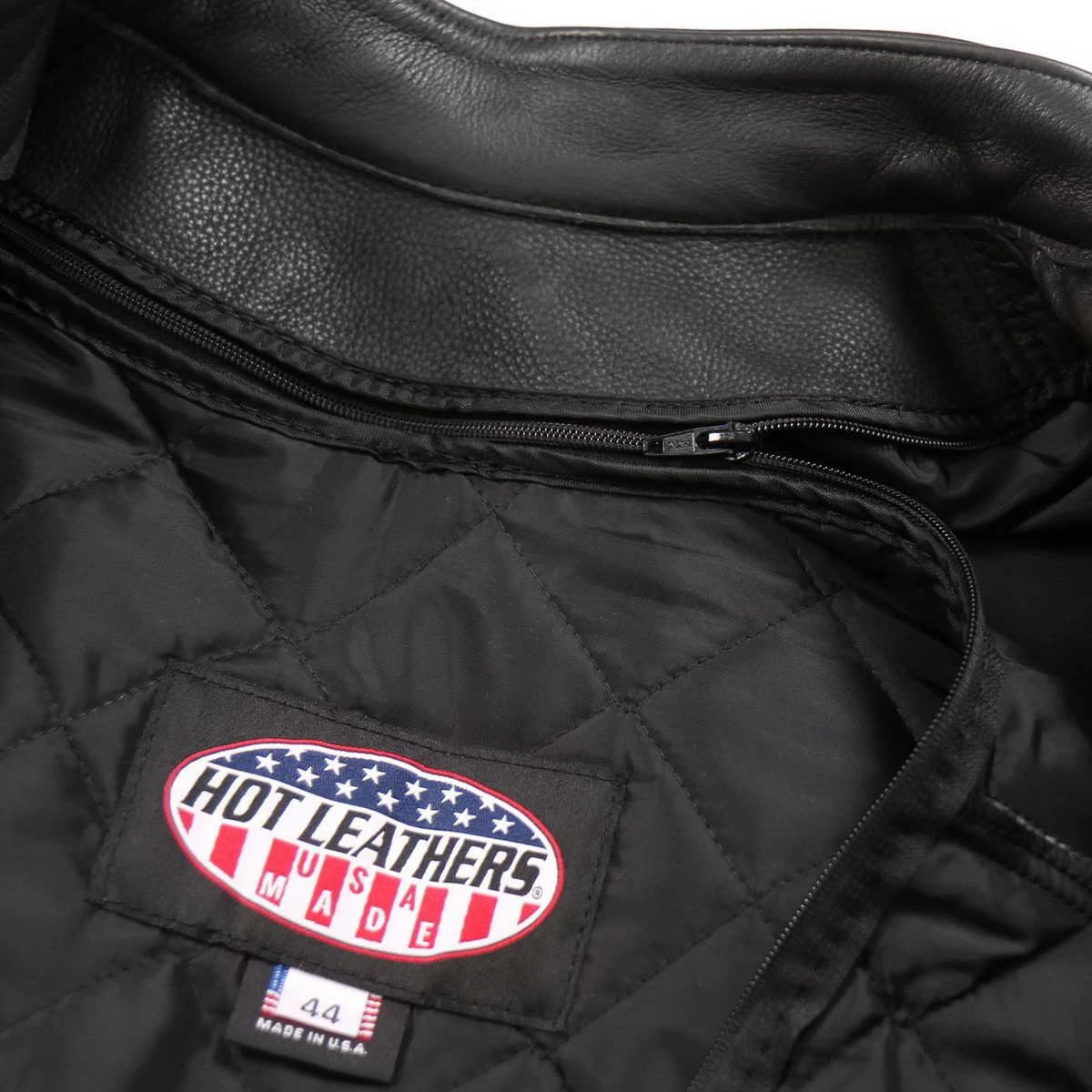 Hot Leathers JKM5003 Men’s USA Made Premium Black Leather Motorcycle Jacket With Reflective Piping