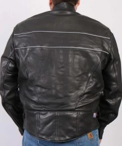 Hot Leathers JKM5003 Men’s USA Made Premium Black Leather Motorcycle Jacket With Reflective Piping