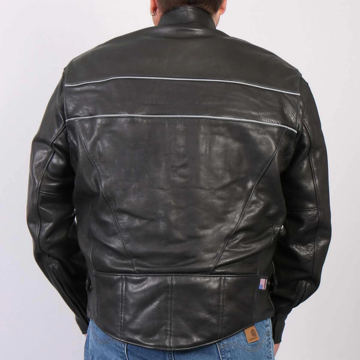 Hot Leathers JKM5003 Men’s USA Made Premium Black Leather Motorcycle Jacket With Reflective Piping