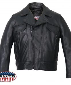 Leather Motorcycle Jackets Hot Leathers JKM5008 Men's USA Made Black Premium Leather Vented Motorcycle Jacket