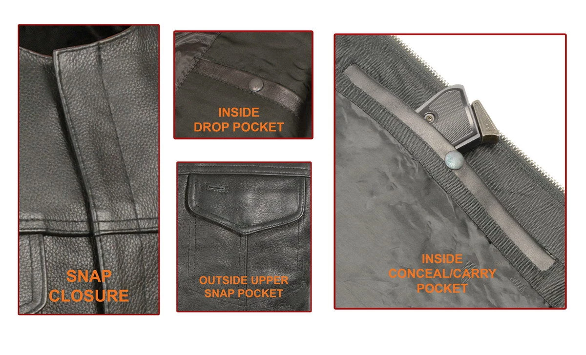 Motorcycle Vests Just Leather JSL1937Z Men's Black 'Club' Leather Vest