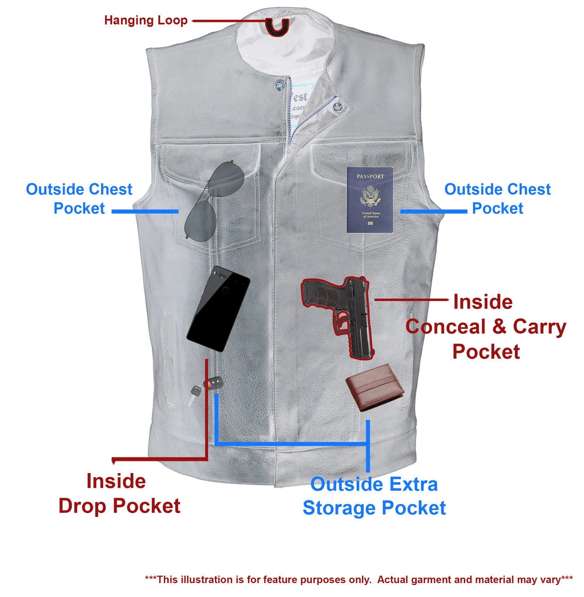 Motorcycle Vests Just Leather JSL1937Z Men's Black 'Club' Leather Vest