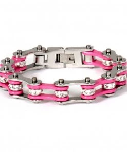 Hot Leathers JWB3102 Pink Motorcycle Chain Stainless Steel Bracelets Riding Gear