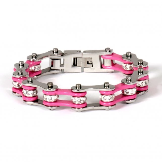 Hot Leathers JWB3102 Pink Motorcycle Chain Stainless Steel Bracelets Riding Gear