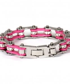 Hot Leathers JWB3102 Pink Motorcycle Chain Stainless Steel Bracelets Riding Gear