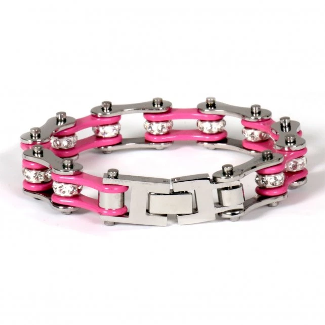 Hot Leathers JWB3102 Pink Motorcycle Chain Stainless Steel Bracelets Riding Gear