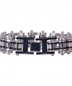 Riding Gear Hot Leathers JWB4101 Double Wide Silver And Black Motorcycle Chain Bracelets
