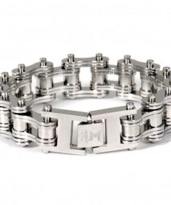 Riding Gear Hot Leathers JWB4102 Double Wide Silver Motorcycle Chain Bracelets