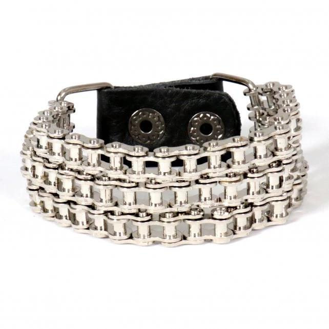 Hot Leathers JWB5103 Triple Wide Silver Motorcycle Chain Bracelets Riding Gear
