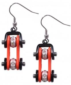 Hot Leathers JWE11101 Orange And Black Bike Chain Earrings Riding Gear