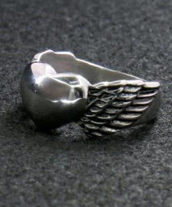 Hot Leathers JWR1101 Women's Silver 'Winged Heart' Stainless-Steel Ring Riding Gear