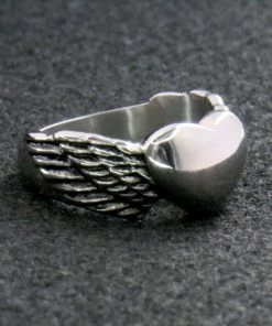 Hot Leathers JWR1101 Women's Silver'Winged Heart' Stainless-Steel Ring Riding Gear