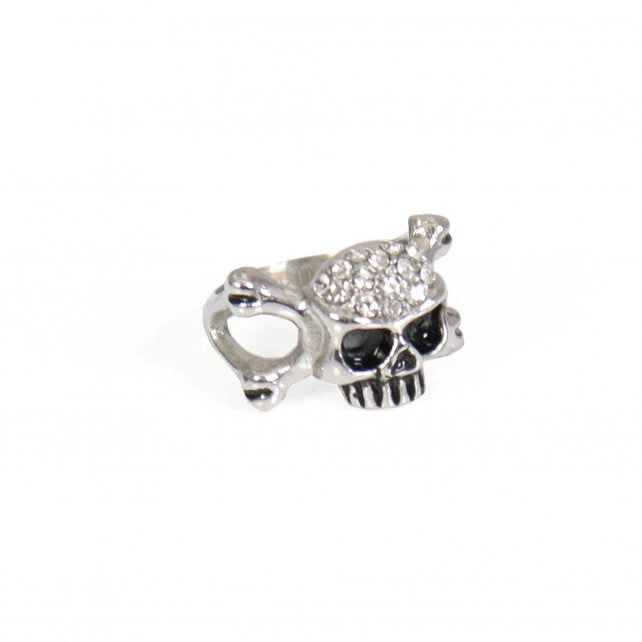 Hot Leathers JWR1103 Rhinestone Skull And Bones Stainless Steel Ring Riding Gear