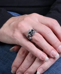 Hot Leathers JWR1103 Rhinestone Skull And Bones Stainless Steel Ring Riding Gear