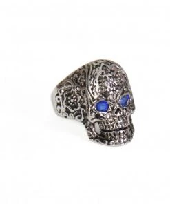 Riding Gear Hot Leathers JWR1110 Blue Eye Pattern Skull Stainless Steel Ring