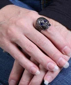 Riding Gear Hot Leathers JWR1110 Blue Eye Pattern Skull Stainless Steel Ring