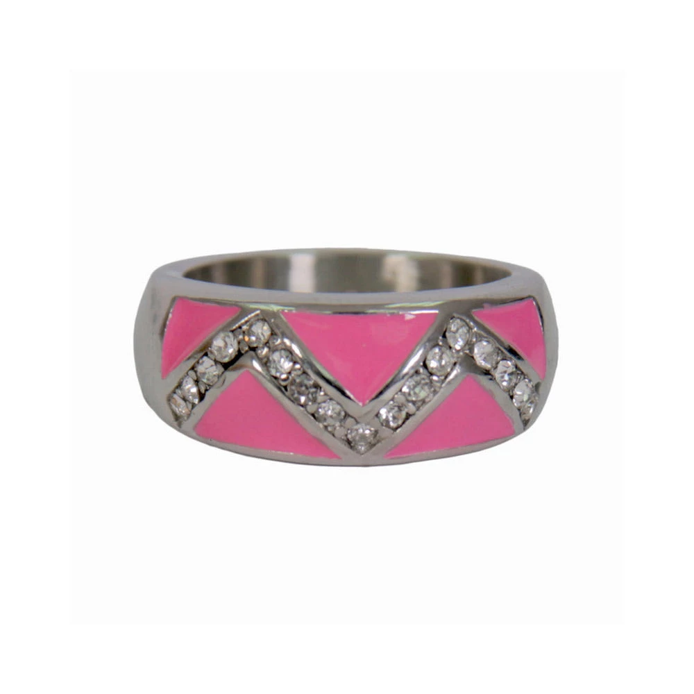 Riding Gear Hot Leathers JWR1122 Women's Pink 'Chevron' Stainless Steel Ring With Rhinestones