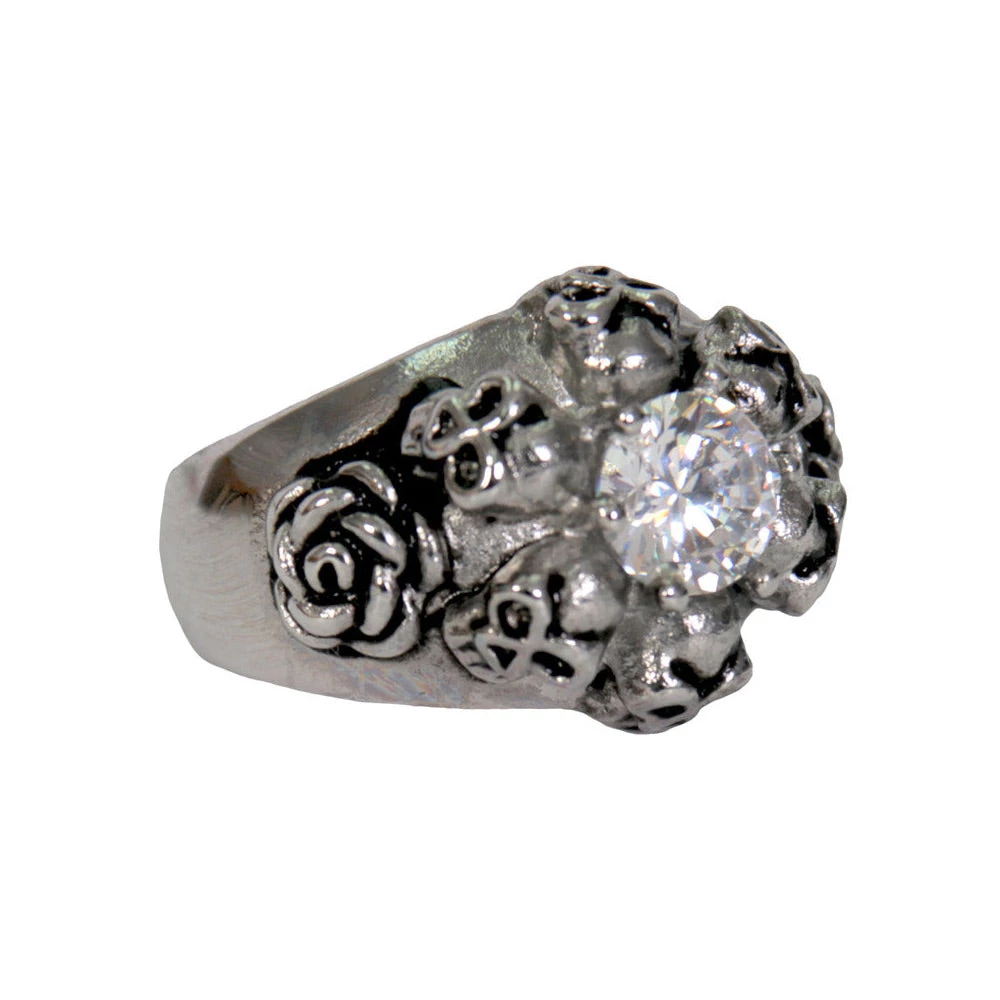 Hot Leathers JWR1127 Women's Silver 'Six Skull And Roses' Stainless Steel Ring Riding Gear