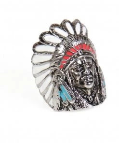 Hot Leathers JWR2116 Men's Painted Indian Chief Stainless Steel Ring