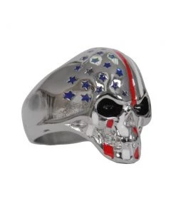 Hot Leathers JWR2131 Men's Silver 'American Flag Skull' Stainless Steel Ring Riding Gear