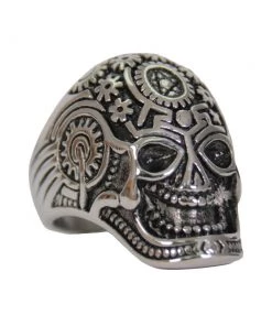 Hot Leathers JWR2134 Men's Silver 'Quantum Mechanic Skull' Stainless Steel Ring