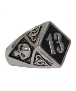 Hot Leathers JWR2138 Men's Silver 'Lucky 13' Stainless Steel Ring