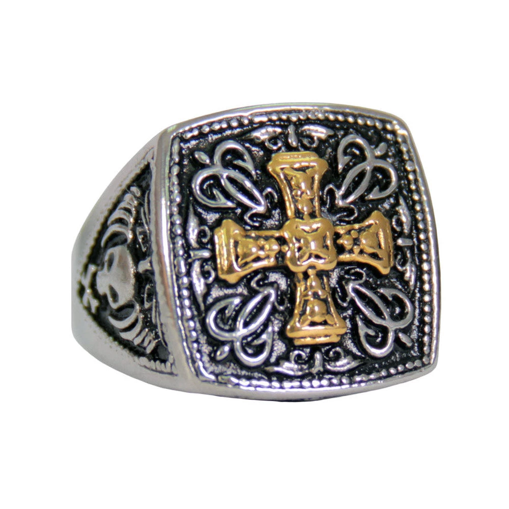Hot Leathers JWR2141 Men's Silver 'Gold Edition Greek Cross' Stainless Steel Ring Riding Gear
