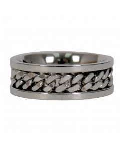 Hot Leathers JWR2144 Men's Silver 'Cuban Link' Stainless Steel Ring Riding Gear