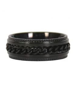 Hot Leathers JWR2145 Men's Black 'Cuban Link' Stainless Steel Ring