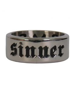 Riding Gear Hot Leathers JWR2146 Men's Silver 'Wide Band Sinner' Stainless Steel Ring
