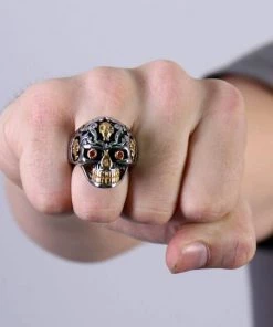 Hot Leathers JWR2202 Men's Holy Toledo Skull Stainless Steel Ring
