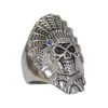 Riding Gear Hot Leathers JWR2221 Men's Silver 'Blue Stone Indian Headdress' Stainless Steel Ring