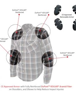 Milwaukee Leather MPM1644 Men's Black And White Armored Long Sleeve Flannel Shirt With Kevlar Armored Flannel Shirts