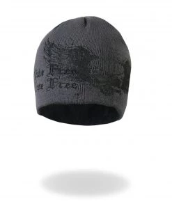 Riding Gear Hot Leathers KHB1000 Skull With Wings Grey Knit Cap