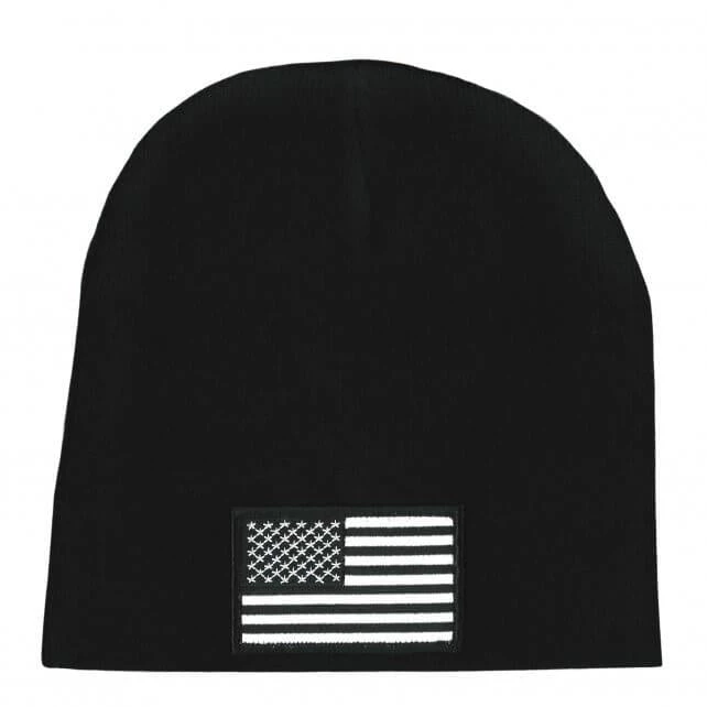 Riding Gear Hot Leathers KHB5002 Black And White American Flag Knit Hat