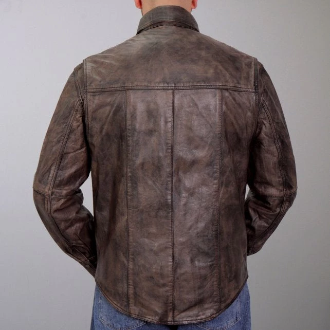 Leather Motorcycle Jackets Hot Leathers LCS1004 Mens Distressed Brown Leather Concealed Carry Shirt