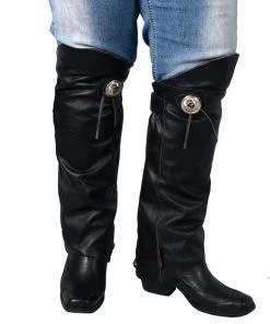 Hot Leathers LCU1001 Unisex Black Concho Leather Half Chaps Leg Warmers Motorcycle Pants & Chaps