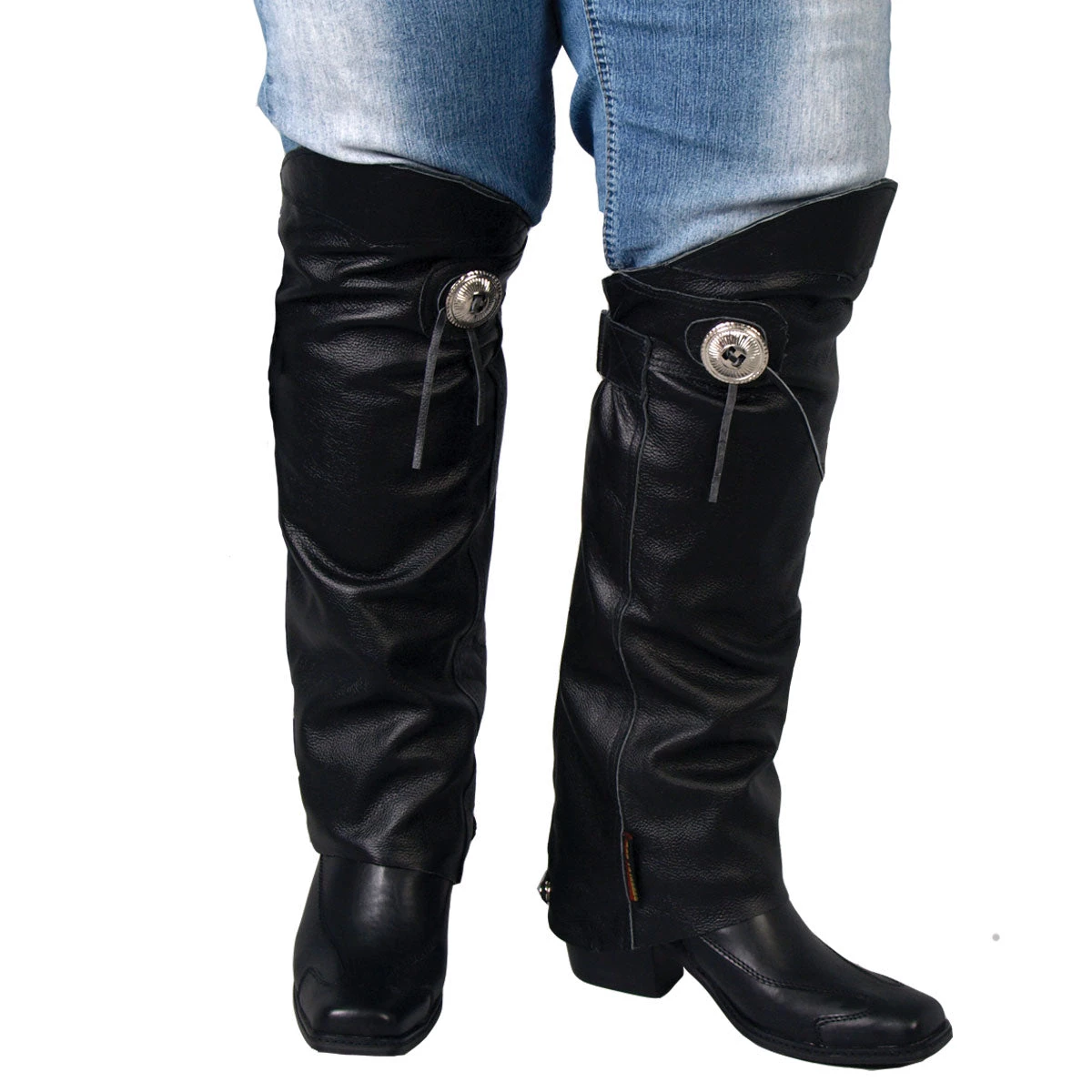 Hot Leathers LCU1001 Unisex Black Concho Leather Half Chaps Leg Warmers Motorcycle Pants & Chaps
