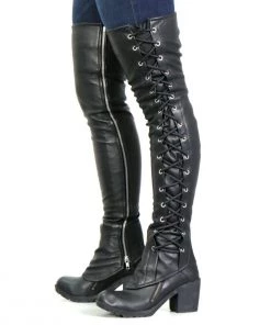 Motorycle Pants & Chaps Hot Leathers LCU1003 Ladies Black Lambskin Leather Leggings With Black Side Lace